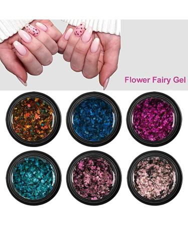 Dried Flowers Gel Nail Polish Bellecrey Flower Fairy Gel Polish Soak Off UV Holographic Varnish Real Flower Gel Rose Gold Pink Green Blue Purple Nail Polish 6 Colours/Set - Buy Online on GoSupps.com