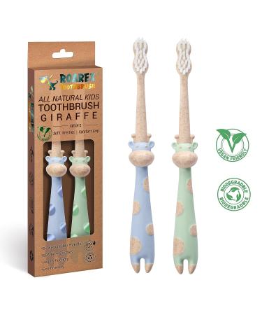 ANPEI ROARex Kids Toothbrush - Sweet Baby Giraffe | Eco-Friendly & Vegan | Biodegradable & Compostable | Pack of 2 Blue/Mint - Buy Online on GoSupps.com