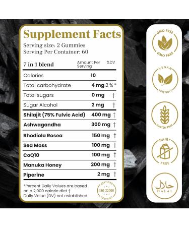 Performance Shilajit Gummies with CoQ10 and Ashwagandha Pure 7-in-1 Formula with 75% Fulvic Acid & 92+ Minerals For Men & Women Energy Focus & Stress Support 60 Sugar-Free Himalayan Gummies - Buy Online on GoSupps.com
