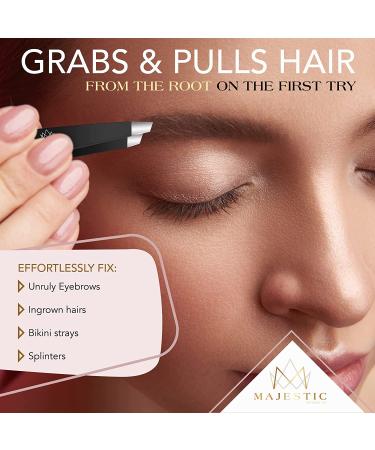 Slant Tweezers Set for Women and Men - Stainless Steel Precision Pluckers for Ingrown Hair, Splinters, Ticks, and Brow, Chin, Facial Hair Removal by Majestic Bombay - Black - Buy Online on GoSupps.com