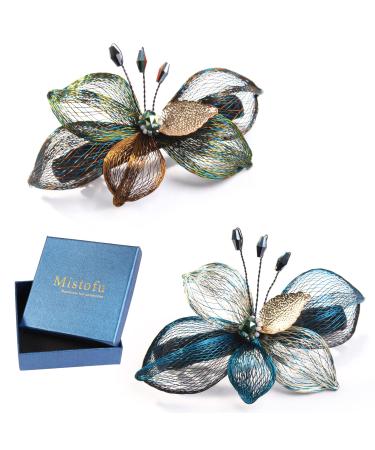 Mistofu 2Pcs DIY Copper Wire Metal Hand-woven High-level design Barrettes Elegant Hair Accessories  Gifts for Women Girls(blue)