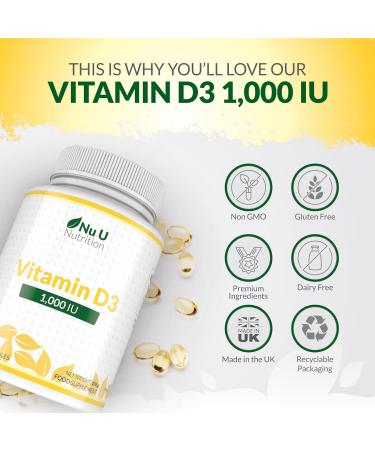 Vitamin D3 1000IU Softgels - 1 Year Supply - High Absorption Cholecalciferol Capsules by Nu U Nutrition - Buy Online on GoSupps.com