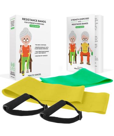 Chair Exercises for Seniors - Two Resistance Bands Handles and Printed Exercise Guide. Adjustable Fitness Equipment for Seniors Elderly Home. Occupational & Physical Therapy Aids