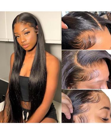 Upgraded Glueless Wigs 13x4 HD Pre Cut Lace Front Wigs Straight 200% Density Brazilian Virgin Human Hair Wigs for Black Women Pre Plucked Bleached Knots with Baby Hair Natural Color 24 inch 24 Inch 13x4 Straight Lace Wig