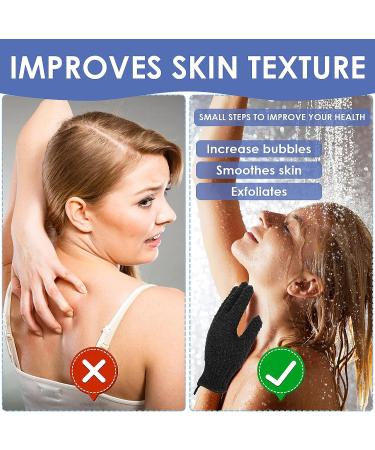 Sibba 2 Pairs Bath Exfoliating Gloves - Shower Scrubber Set for Spa Body Scrub, Loofah Glove with Hooks - Men and Women (Black & Grey) - Buy Online on GoSupps.com