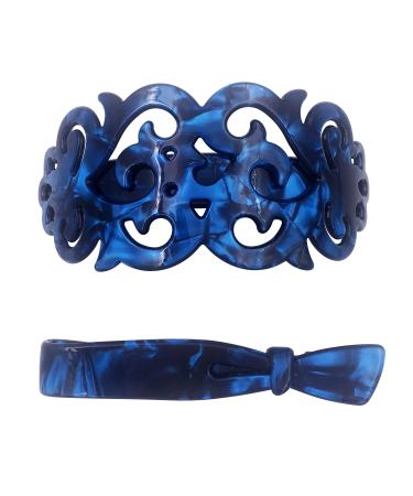 Strong Large Barrette Hair Clip Grip Set for Thick Hair Blue Marble Pattern Women Ladies