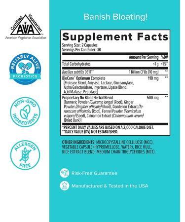 Zenwise Health No Bloat Probiotic - DE111, 60 Veggie Capsules for Digestive Relief - Buy Online on GoSupps.com