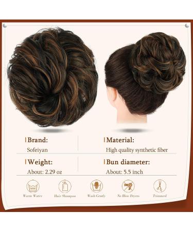 Claw Clip Messy Bun Hair Piece | Wavy Curly Chignon Ponytail Hairpiece in Medium Brown & Light Auburn - Buy Online on GoSupps.com