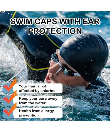 3D Waterproof Bathing Cap for Men Women & Kids | Swimming Cap for Short & Long Hair - Black - Buy Online on GoSupps.com