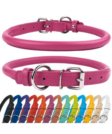 Collardirect round leather dog collar softly padded rolled handmade real leather collar for dog puppy cat small big black pink red purple blue pink 15-18 cm