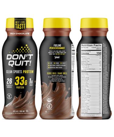 DON T QUIT Clean Sports Protein Shake | 33g Protein 26 Vitamins & Minerals Low Sugar - Rich Chocolate 12 Pack - No Artificial Ingredients for Optimal Performance - Buy Online on GoSupps.com