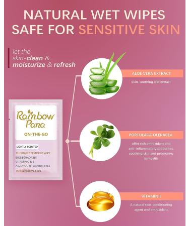 RainbowPana Feminine Wipes - 40 Count | Flushable & Travel Wipes for Women | pH Balanced Aloe & Vitamin E | On-the-Go Pre/Post-Intimacy Cleansing - Buy Online on GoSupps.com