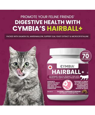 Cymbia Cat Hairball Support Chews Vet-Formulated Digestive Hairball Remedy Supports Skin and Coat with Omega-3 & Probiotics Cat Supplement 100% Vet Approved - Approx. 70 Days Supply - Buy Online on GoSupps.com