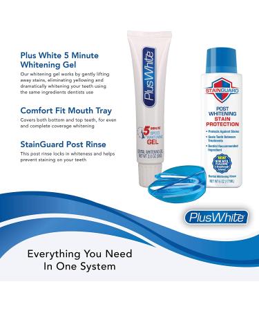 Plus White Premier Whitening System - Professional At-Home Teeth Whitening Kit with 5 Minute Speed Gel, Mouth Tray, and StainGuard Rinse - Dentist Approved Formula (2 oz) - Buy Online on GoSupps.com