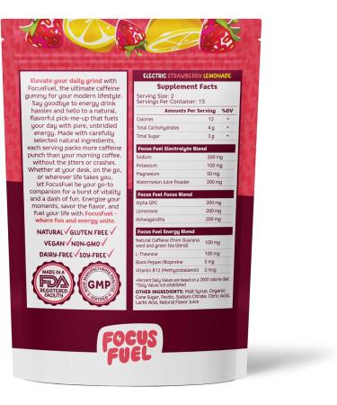 Energy Chews - All-Natural Focus & Energy Gummies with 100mg Caffeine B12 Magnesium - Strawberry Lemonade 30 Chews (3.17oz - Buy Online on GoSupps.com
