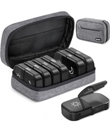 AUVON Canvas Bag XL Weekly Pill Organizer 2 Times a Day Travel Pill Box 7 Day with One-Side Large Opening AM PM Pill Case with Portable Cloth Bag for Supplements Vitamins Fish Oils