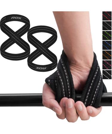 RDX train aid strength training bodybuilding figure 8 cross -lifting weightlifting wrist protection handle padded powerlifting fitness weight lift straps women men deadlift pull up grip black gray s