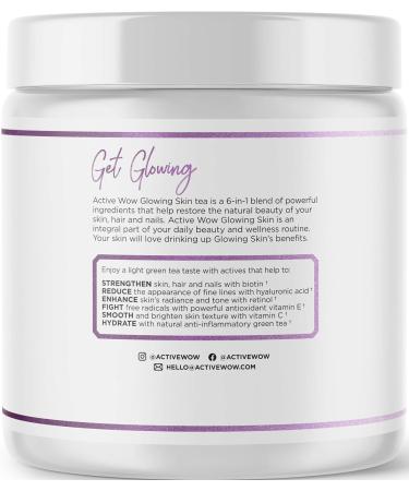 Active Wow Glowing Skin Powder - Vegan Drinkable Collagen with Hyaluronic Acid & Biotin | Radiant Skin & Hair Vitamins Green Tea Powder 115g - Buy Online on GoSupps.com