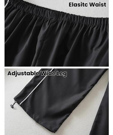 Athlisan Women's Y2K Black Parachute Pants - Baggy Wide Leg Track Pants (Large) - Buy Online on GoSupps.com