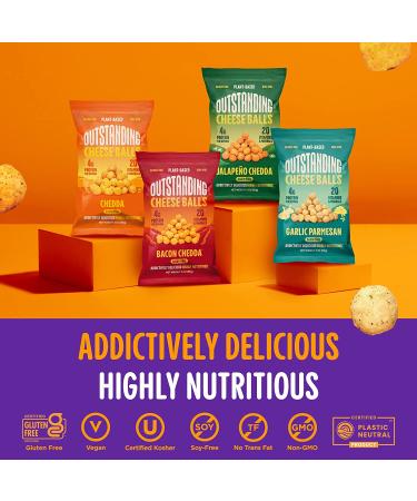 Outstanding Foods Vegan Cheese Balls - Plant Based Dairy Free Gluten Free Low Carb Kosher Snacks - 3oz 3 Pack, Chedda Flavor - Source of 20 Essential Vitamins and Minerals - Buy Online on GoSupps.com