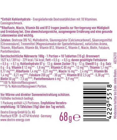 Dextro Energy Fuel Cassis + B Vitamins - 6x68g Pack | Quick Energy & Focus Boost - Buy Online on GoSupps.com