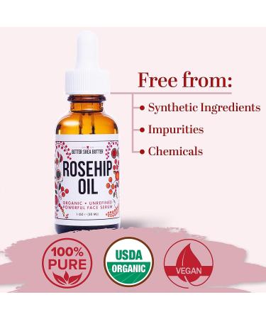 Organic Pure Rosehip Seed Oil | Facial Serum & Carrier Oil for Skin, Hair, Nails | USDA Certified, Coldpressed | Women & Men - Buy Online on GoSupps.com