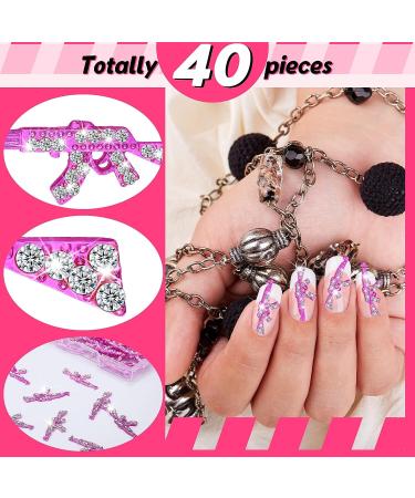 Loopeer 40 Pcs 3D Pink Gun Nail Charms - Shiny Diamond Metal Decorations for Nail Art & Jewelry Making - Buy Online on GoSupps.com