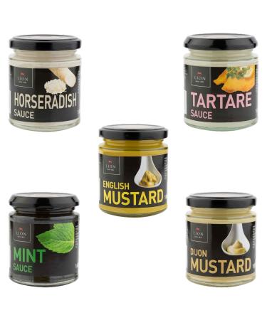 Lion Retail Condiments Mustard & Sauce Pick N Mix - Choose From 4+ Flavors |English Dijon Creamed Horseradish Mint Tartare | Pack of 5