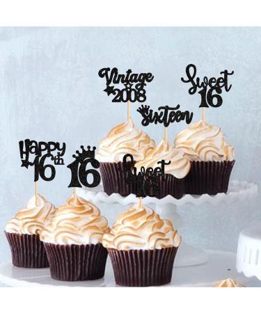 Ercadio 30 Pack Sweet 16 Cupcake Toppers Black Glitter Vintage 2008 Cupcake Picks Happy 16th Sixteen Happy Birthday Cupcake Toppers for 16th Birthday Party Cake Decoration Supplies A-vintage Black - Buy Online on GoSupps.com