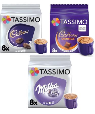 Tassimo Hot Chocolate Selection - Cadbury/Milka/Cadbury Orange Pods (Pack of 3 Total 24 Capsules) - Buy Online on GoSupps.com