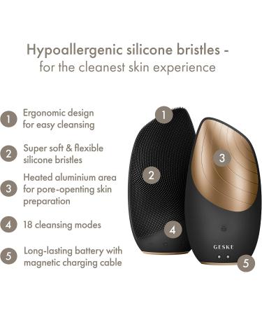 Geske SmartAppguided Sonic Thermo Facial Brush - 6 in 1 Skin Cleaning & Face Massage Device | Electric Grey Cleaning Brush with Heat Function - Buy Online on GoSupps.com