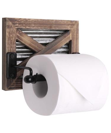 Autumn Alley Rustic Farmhouse Toilet Paper Holder - Farmhouse Bathroom Rustic Country Decor - Rustic Bathroom Accessories with Warm Brown Wood, Galvanized Metal & Black Metal - Adds Rustic Charm Brown, Galvanized, Black
