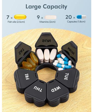 Large Weekly Pill Organizer Box 7 Day - KAPENS Flower Design, Portable Case for Vitamins, Fish Oil, Medicine - Black - Buy Online on GoSupps.com