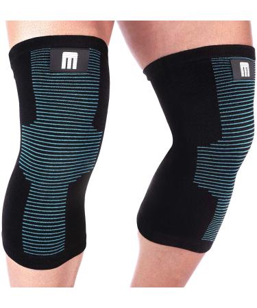 Mava Sports Knee Compression Sleeve Support for Men and Women. Perfect for Powerlifting  Weightlifting  Running  Gym Workout  Squats and Pain Relief Black & Blue Medium