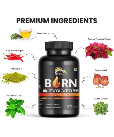 KEMIFLAME B.u.r.n Evolved 2.0 Fat Bu.rner & Energy for Men & Women 60 Capsules - Buy Online on GoSupps.com