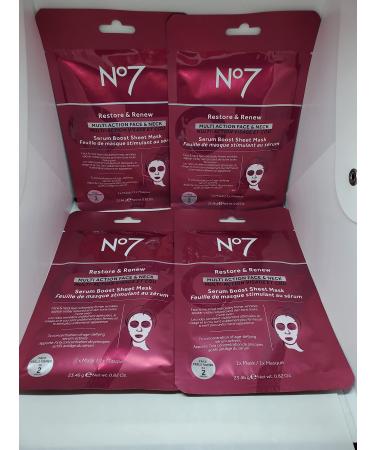 No7 Restore & Renew FACE & NECK MULTI ACTION serum boost sheet masks - Set of 4