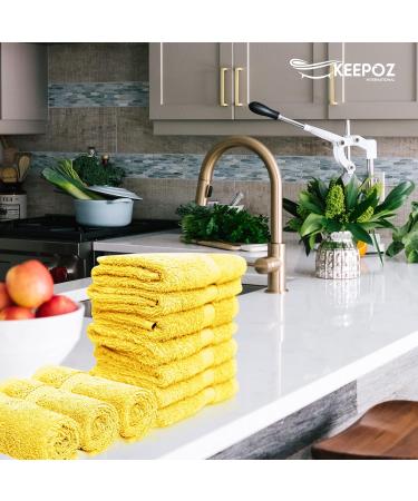 KEEPOZ 24-Pack 100% Cotton Wash Cloths Set - Soft, Fluffy, Highly Absorbent | Fade Resistant Essential Towels for Bathroom, Gym, Spa - Lemon - 12x12 inches - Buy Online on GoSupps.com
