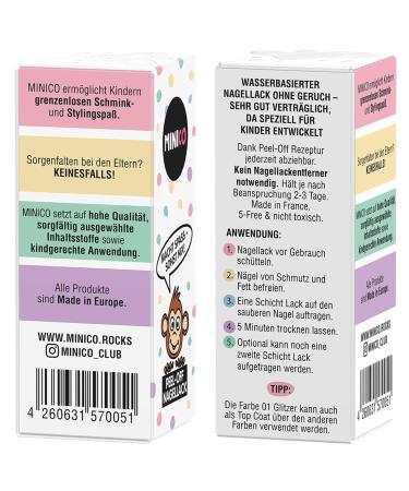 Minico Premium Kinder Nailack 2 Set Glitzer & Pink | Dermatologically Tested Child-Friendly Vegan & Sustainable Peel-Off Nail Polish - Buy Online on GoSupps.com