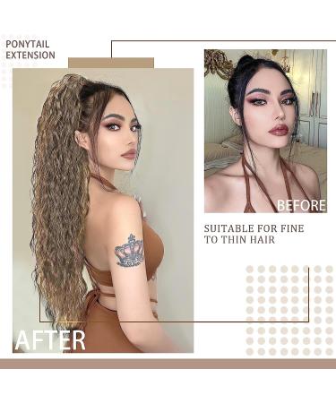 PORSMEER 28 Brown Long Beach Wave Ponytail Extension - Synthetic Drawstring Clip-In Hairpiece for Women - Buy Online on GoSupps.com