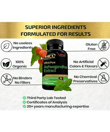 Organic Ashwagandha Capsules 2000 MG with Black Pepper & Lemon Balm - 2 Month Supply for Stress Relief - Buy Online on GoSupps.com