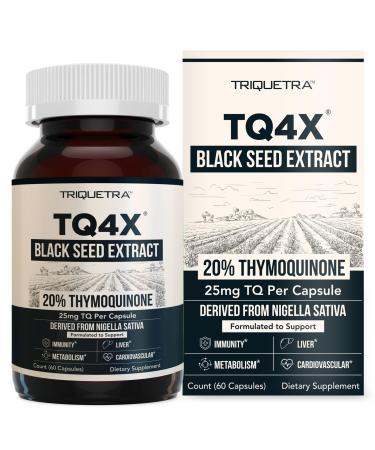 20% Thymoquinone Black Seed Oil Extract Capsules - TQ-Advanced 4X : Potent Thymoquinone Concentration Available Concentrate from Nigella Sativa Raw Form Vegan Glass Bottle (25 mg - 60 Capsules) 25mg - 60 Count (Pack of 1)