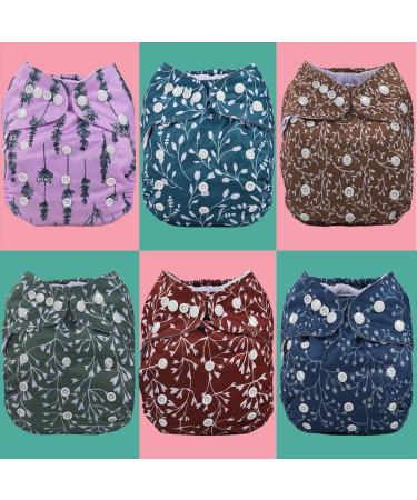 Anmababy 6 Reusable Pocket Cloth Diapers with Bamboo Inserts + Dry/Wet Bag - 6 Pack (Girl-2) - Buy Online on GoSupps.com