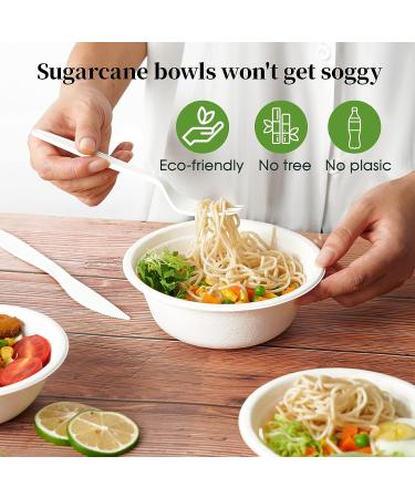 ECOLipak 150 Pack 12oz Compostable Biodegradable Paper Bowls - Eco-Friendly Sugarcane Soup Bowls for Salad & Dessert - Buy Online on GoSupps.com