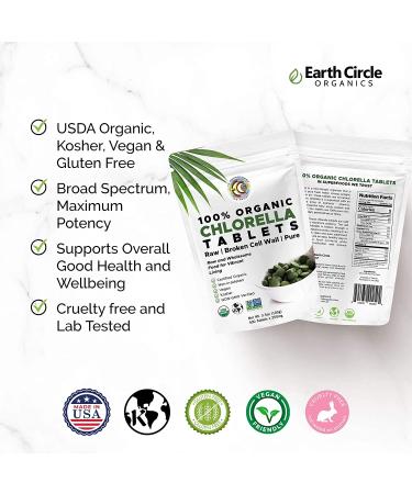 Earth Circle Organics Premium Chlorella Tablets - USDA Organic & Kosher Certified, Highest Potency Raw Superfood with Cracked Cell Wall. High Protein, No Additives/Fillers - 400 Tablets - Buy Online on GoSupps.com