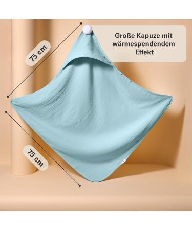 Mababu Hooded Baby Towel - 4 Layer GOTS Organic Cotton Anti-Slip Buttons 75x75 cm Soft & Fluffy - Sea Green - Buy Online on GoSupps.com