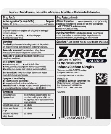 Zyrtec 24 Hour Allergy Relief Tablets 10mg - 60 Count Anti histamine Medicine - Buy Online on GoSupps.com