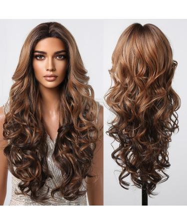 Testar 28 inch long curly brown wigs for women Welly wigs with top front natural glue -free wig synthetic heat -resistant wigs for girls wear daily - Buy Online on GoSupps.com