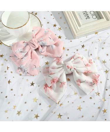 AWAYTR Chiffon Bow Barrettes Hair Clips - 2 Pack Flower Elastic Hair Bows for Wedding Party - White and Pink - Buy Online on GoSupps.com
