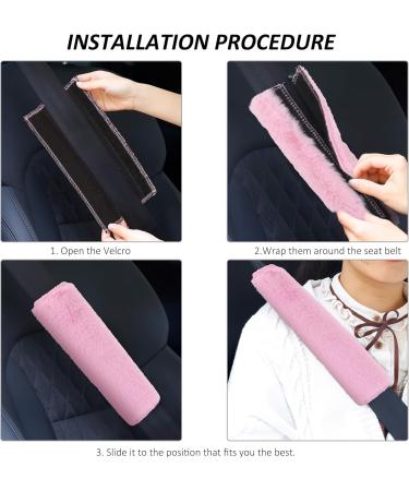 Pink Car Belt Pad - Faux Rabbit Shoulder Cushion for Safety Belt Protection | Seat Belt Upholstery 1 Pair - Buy Online on GoSupps.com
