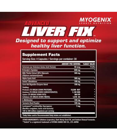 Myogenix Liver Fix Professional Liver & Organ Detox Formula Enhances Digestion Supports Fat Metabolism Easy-to-Swallow Dietary Supplement (120 Capsules) - Buy Online on GoSupps.com